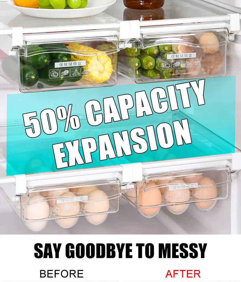 Kitchen Fruit Food Egg Storage Box Fridge Organizer Slide Under Shelf Drawer Box Rack Holder Refrigerator Crisper Keeping Flash