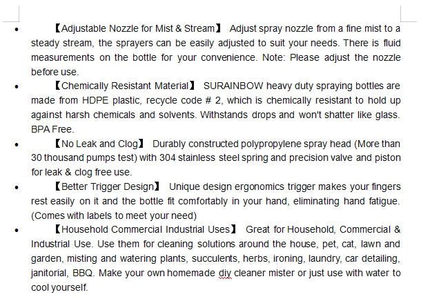 Spray Bottles 26oz/770ml, Refillable Empty Spray Bottles for Cleaning Solutions, Watering Plants, Premium Flex Nozzle, Water Gun