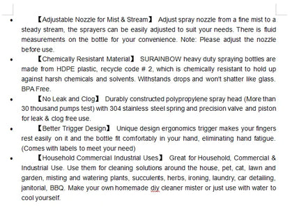 Spray Bottles 26oz/770ml, Refillable Empty Spray Bottles for Cleaning Solutions, Watering Plants, Premium Flex Nozzle, Water Gun