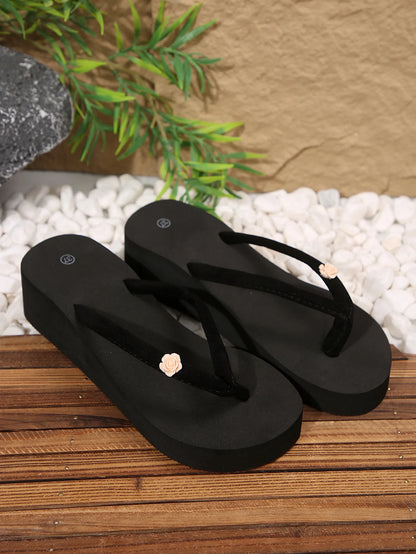 Flip-Flops for Women Summer Simple Fashion Outer Wear Non-Slip Wedge Heel Flip-Flops Mid-Heel