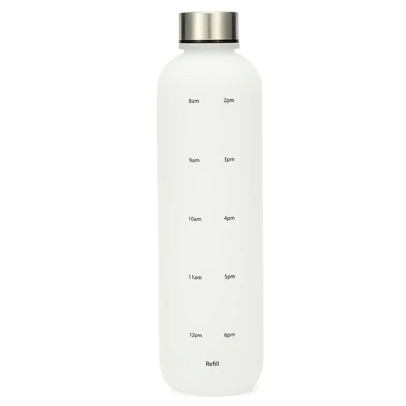 1L Water Bottle With Time Marker 32 OZ Motivational Reusable Fitness Sports Bottles Outdoors Travel Leakproof Frosted Plastic