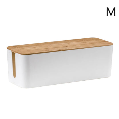Cable Storage Box Power Strip Case Wooden Power Line Wire Management Organizer Anti-Dust Charger Socket Network Line Storage Bin