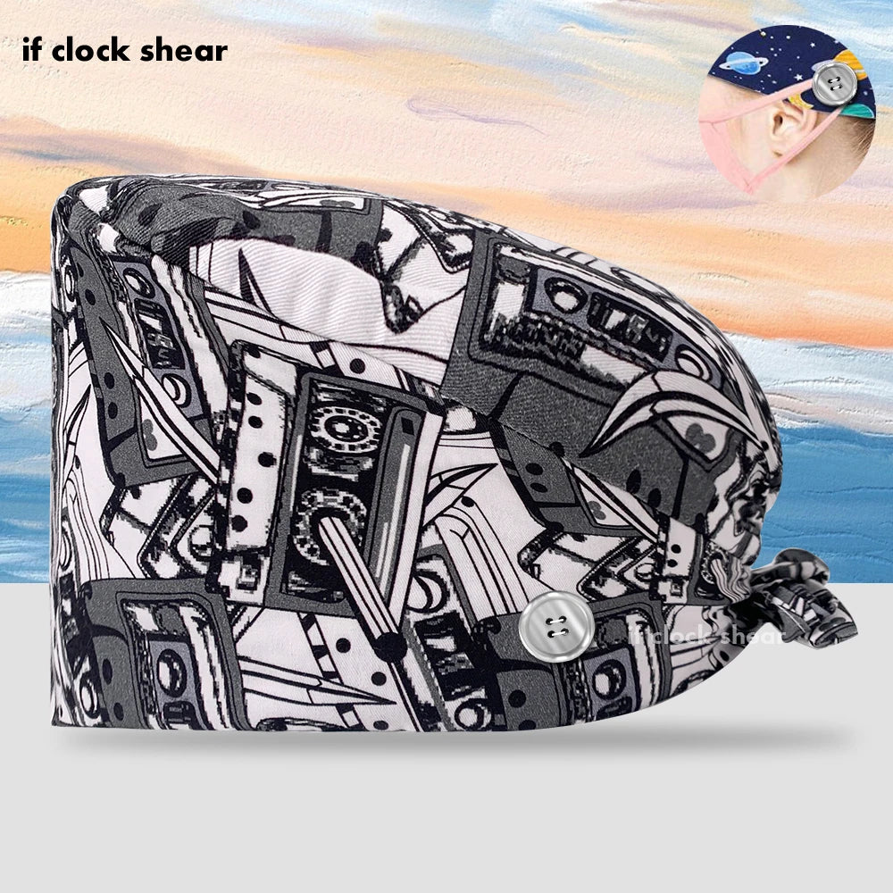 Printing Clinic Pharmacy Work Hat Dentistry Operating Room Doctor Scrubs Hats Adjustable Medical Nurse Accessories Surgical Caps