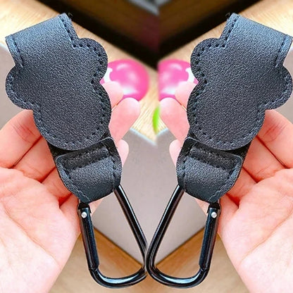 1/2pcs Baby Stroller Hooks Clips PU Leather Rotatable Cart Organizer Pram Hook Pram Rotate 360 Degree Stroller Accessories