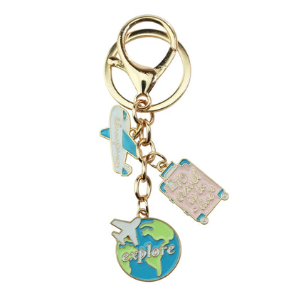'To travel is to live' Trip Keychain Enamel Airplane Earth 'No Matter Where' Key Chain Trend Pendant Handmade Key Ring Jewelry ﻿