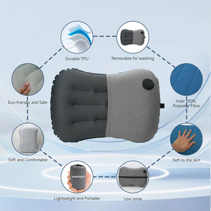 Inflatable Camping Pillow with Removable Washable Cover,Travel Pillow for Neck Support,Hiking,Backpacking,Office,Airplane,Car