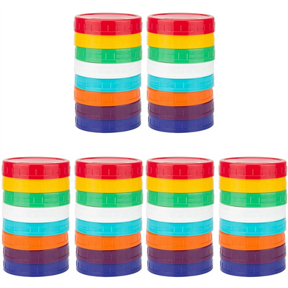 B84B-48 Pack Plastic Jar Lids - Colored Jar Caps 100% Compatible For Ball Kerr Wide Jars (Wide Mouth)