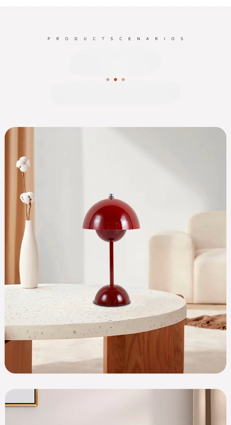 LED Mushroom Flower Bud Lamp – Touch Charging Nordic Decorative Lamp for Bedroom, Study & Bedside