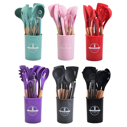 12Pcs Silicone Cooking Utensils Set For Non-stick Cookware Black Kitchen Cuisine Outils Cookware Heat Resistant Accessoires