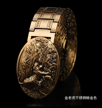 Men's belt metal stainless steel belt silver dragon retro-cologne silver belt high-end designer steel belt personality belt