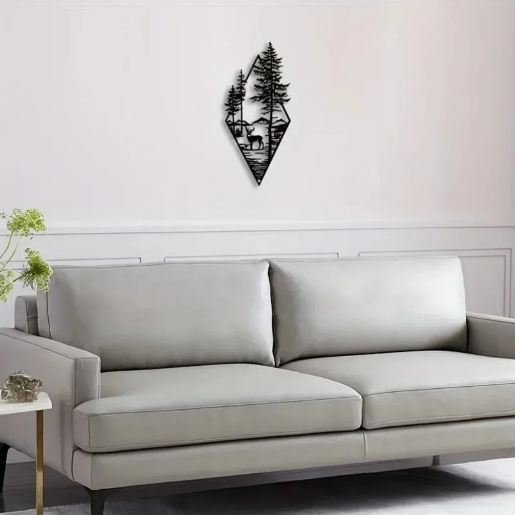 HelloYoung Landscape Wall Art, Deer & Scene Metal Wall Art Ornaments Home Decor, Metal Wall Art, Home Decor Art Wall Ornaments