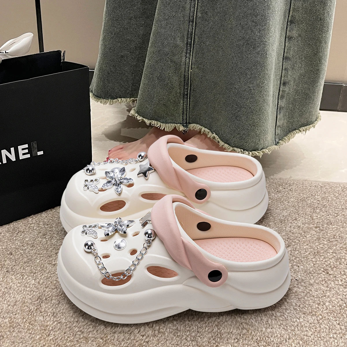 Women Thick Bottom Hole Shoes Summer Beach Platform Sandals Fashion Comfortable Indoor Outdoor Slippers
