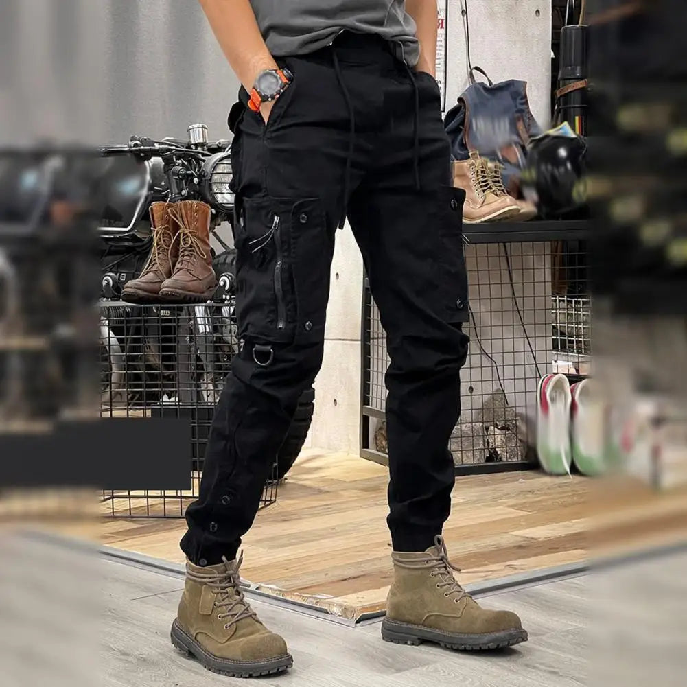 Cargo Pants for Mens Elastic Casual Trousers Zipper Multi-Pocket Joggers