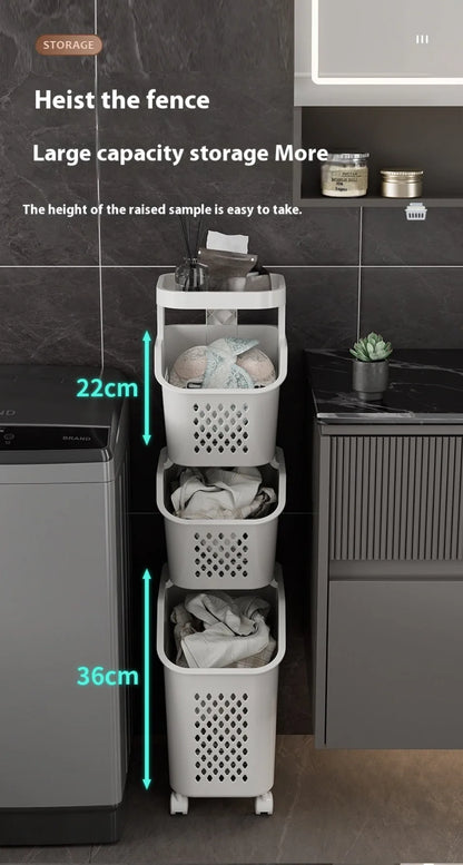 Multilayer Laundry Storage Basket Wheels Pp Plastic Laundry Baskets With Wheel Household Sundries Bathroom Toilet Storage Rack
