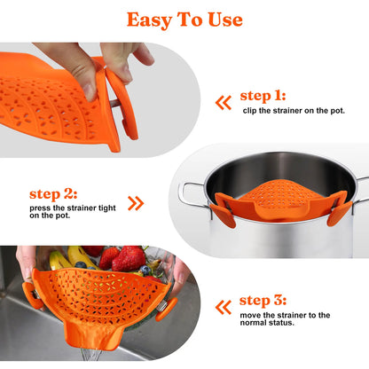 Universal Silicone Clip on Pan Pot Strainer Anti Spill Pasta Pot Strainer Food Grade Fruit Colander for Pasta Fruit Vegetable