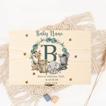 Baby Memory Box As A Gift for A Birth or Baptism Personalized Wooden Keepsake Boxes Newborn Animal with Name Birth Dates Case