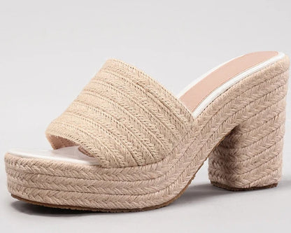 Women's hemp rope platform sandals braided grass summer waterproof high heels European and American style