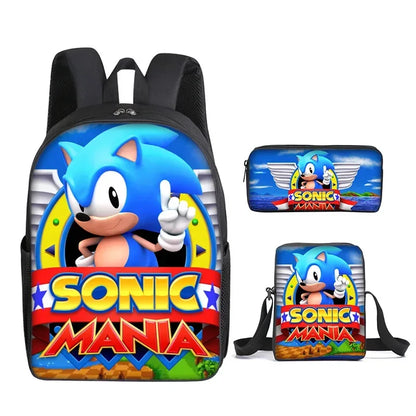 HOT 3PC-SET Sonic Backpack Primary and Secondary School School Bags  Anime Cartoon School Bags Best Gifts for Kids Mochila