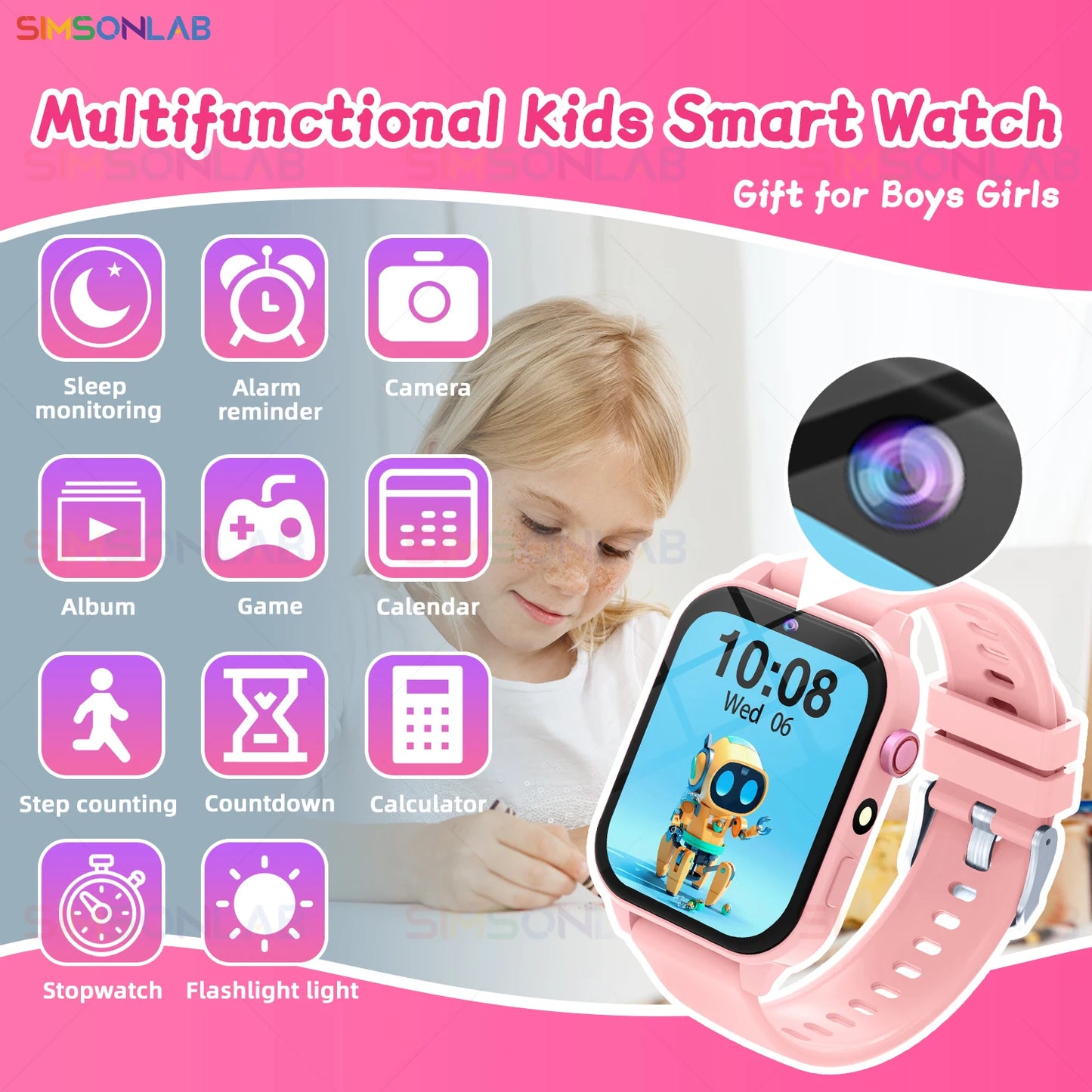 2025 New Smart Watch For Children HD Touch Screen Camera 18 Games Sleep Monitoring Alarm Clock Calculator Birthday Gift Boy Girl