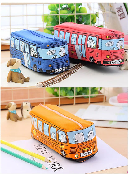 1PCS Creative Large Capacity Student Bus Cartoon Car Pencil Bag Office Culture and Educational Supplies