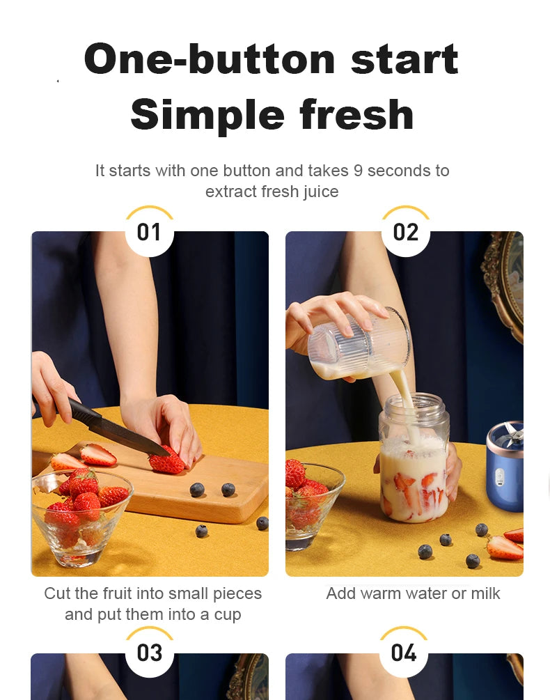 Portable Juicer Cup 6 Blade Blender Bottle  Household Fruit Juicer Cup Smoothie Blender USB Rechargeable Juicer Kitchen Tool