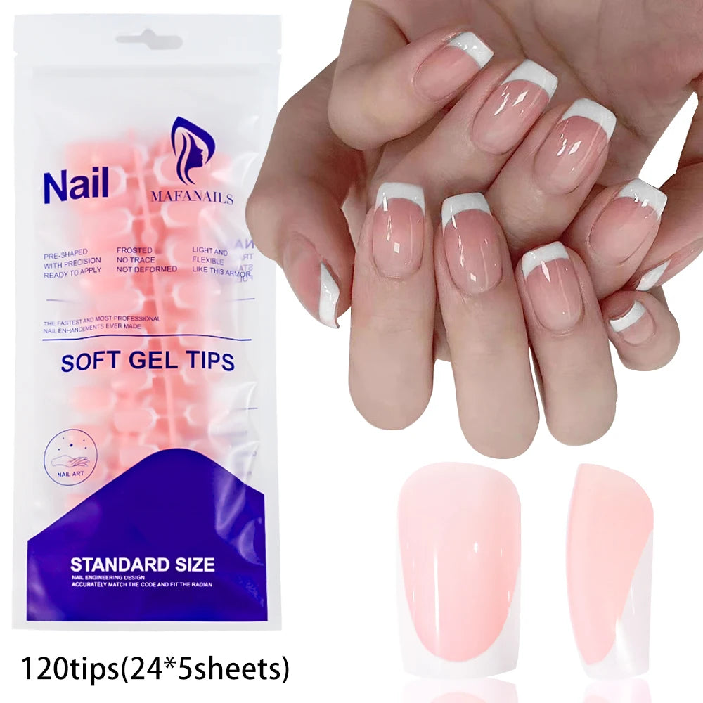 120Pcs French Nude Pink Almond Press-On Nails Full Cover Wearable Short Almond French Acrylic Nail Tips DIY Nail Extension Tips