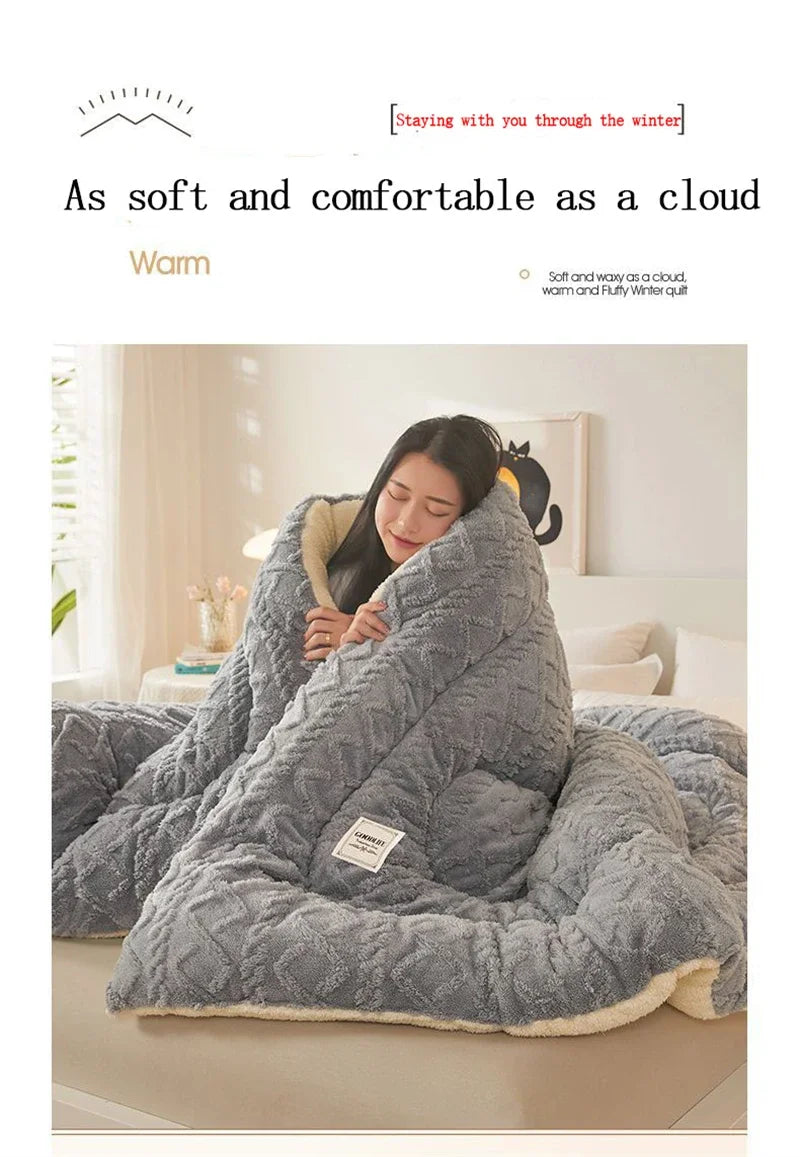 Super Thick Weighted Winter Blanket for Bed Faux Lamb Cashmere Plush Fleece Throw Queen King Size Cozy Warm Quilt Comforter