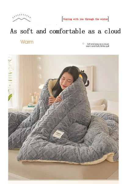 Super Thick Weighted Winter Blanket for Bed Faux Lamb Cashmere Plush Fleece Throw Queen King Size Cozy Warm Quilt Comforter