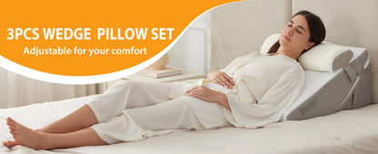 3PCS Orthopedic Bed Wedge Pillow Set for Sleeping,  for Post Surgery, Back, Neck, Leg and Knee Pain Relief, Acid Reflux, Snoring