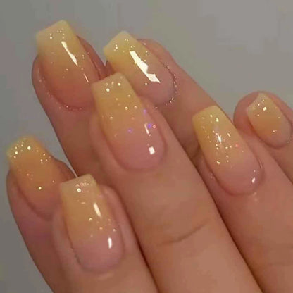 24PCS Long Coffin Pink Press On Nails Fake Press On Nails Gradation Press On Nails Summer Nails