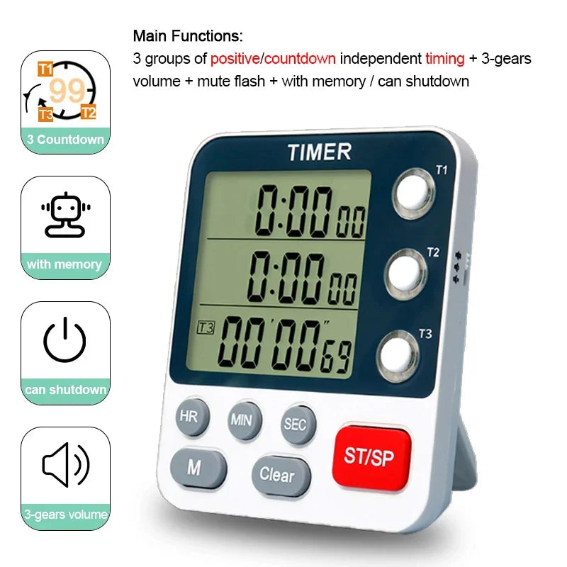 Electronics Digital Cook Timer with Large Screen Countdown Learn Reminder Alarms Clock Timing for Kitchen Cooking Timer