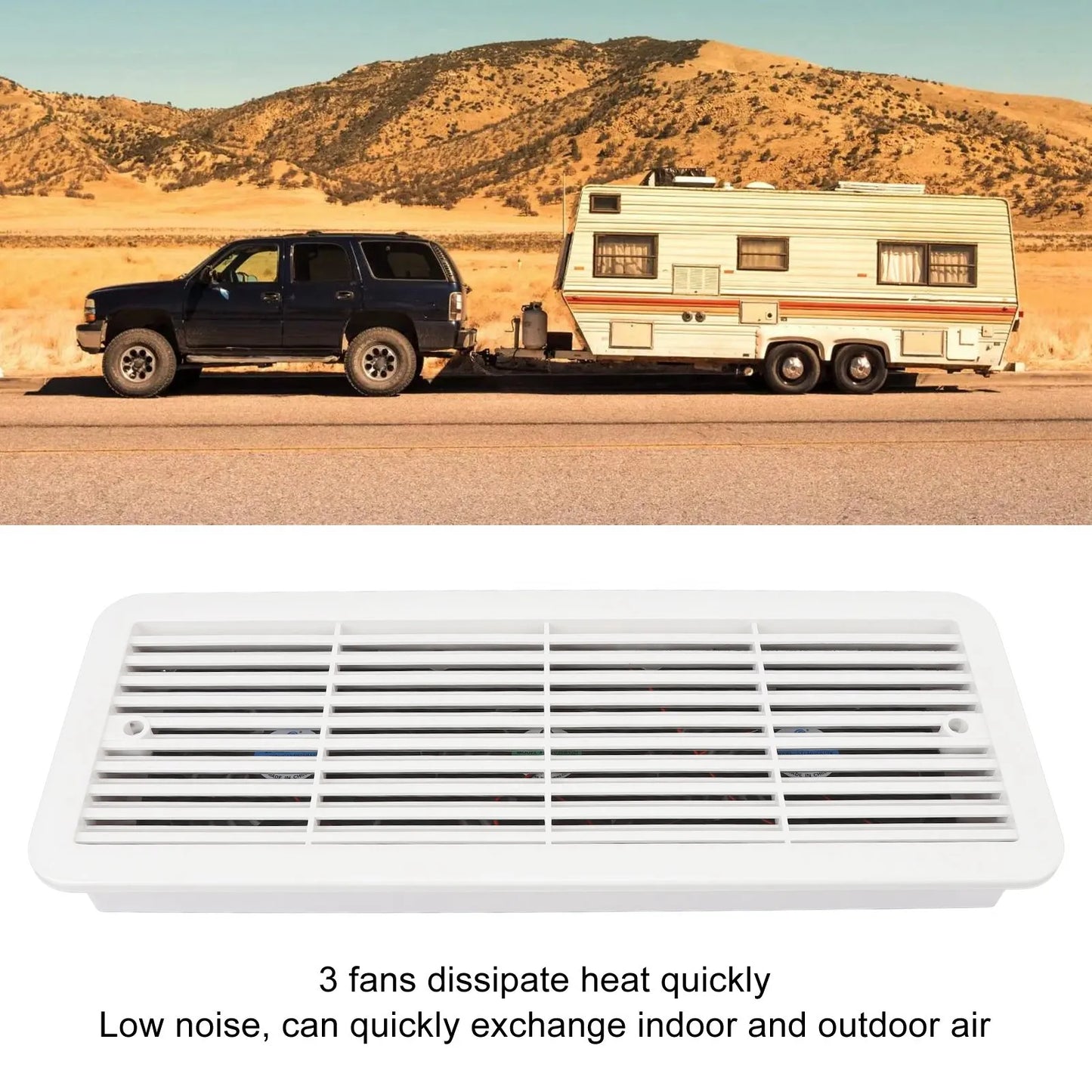 Rv Refrigerator Cooling Fan Three Fans Quiet Wide Application 12V Rv Fridge Fan with Protecting Net for  Motorhome Yacht