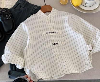 Children's Shirts 2025 Spring New Products Boys Embroidered Girls Striped Shirt Top Tide H0085
