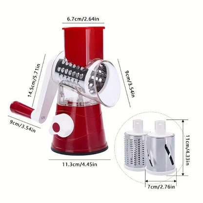 Vegetable Cutter & Slicer Manual Kitchen Cheese Chopper Machine With 3 Sharp Drums Multifunctional Garlic Potato Shredder