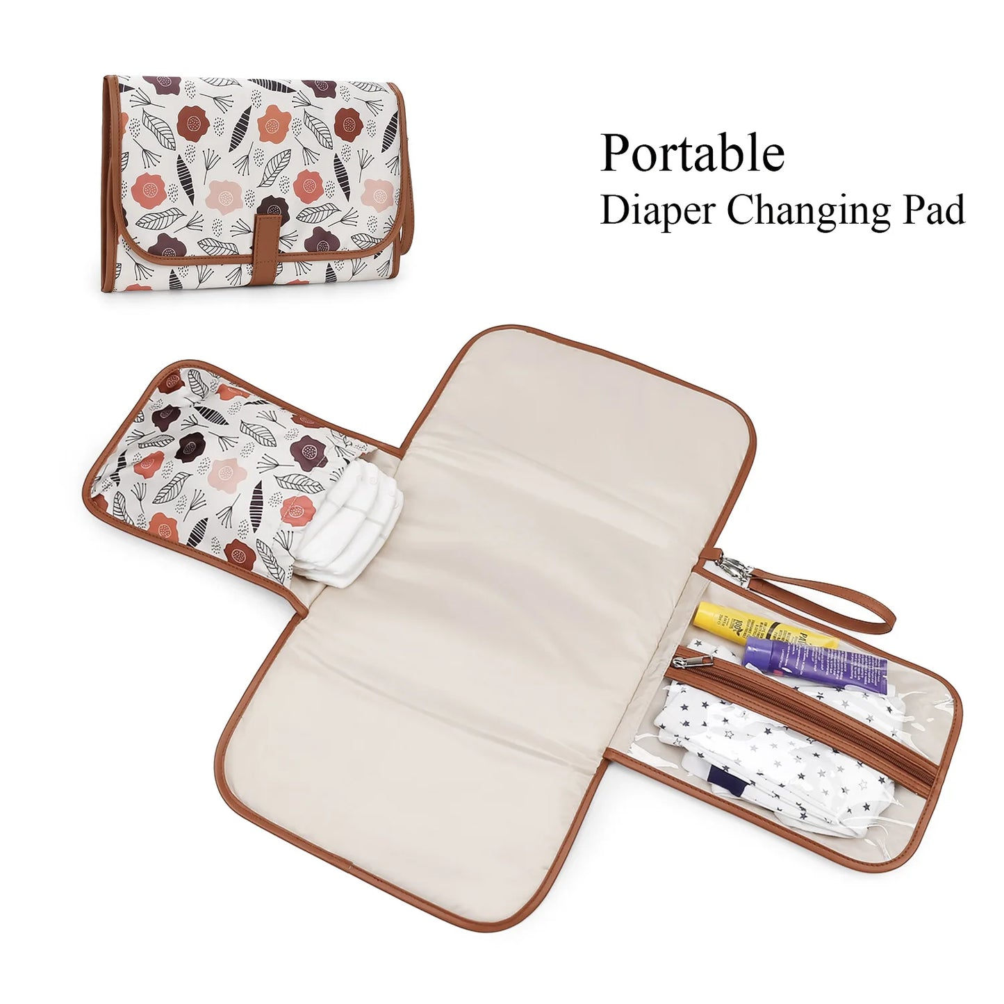 New Portable Diaper Changing Pad, Portable Changing pad for Newborn Girl & boy - Baby Changing Pad with Smart Wipes Pocket