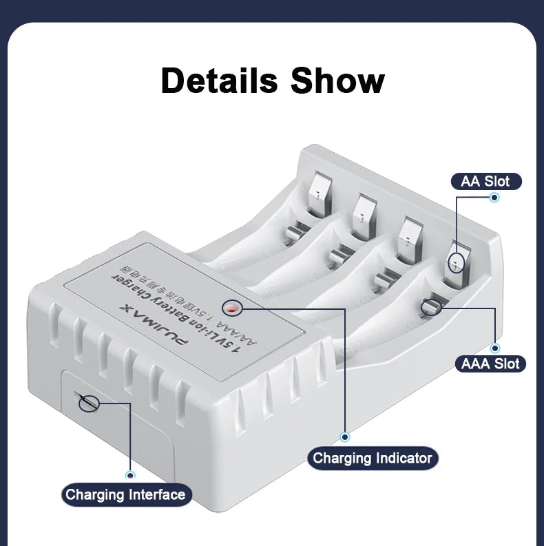 4 Slots 1.5V Rechargeable Lithium Battery Charger For AA Lithium Battery Large Capacity Rechargeable Li-ion Battery With Cable