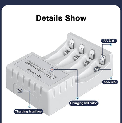 4 Slots 1.5V Rechargeable Lithium Battery Charger For AA Lithium Battery Large Capacity Rechargeable Li-ion Battery With Cable