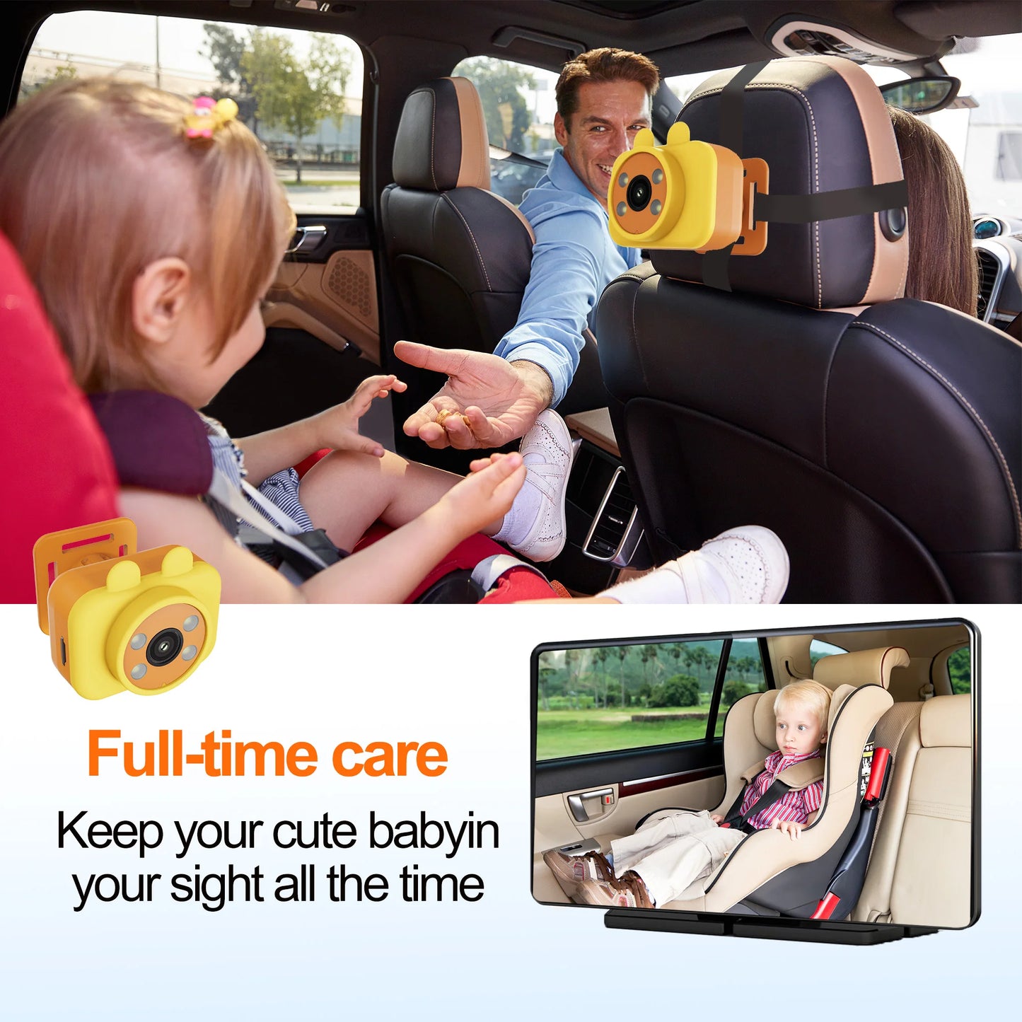 BEPOCAM 7'' Touch Screen Car Rear View Monitor 2K Baby Car Mirror Adjustable View Angle for Infants Kids Pets with Night Vision