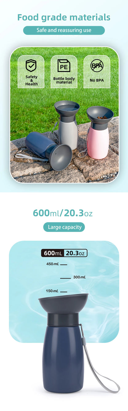 600ml Portable Dog Water Bottle Large Dogs High Capacity Fountain Water Dispenser Outdoor Dog Drinking Bowl Labrador Supplies