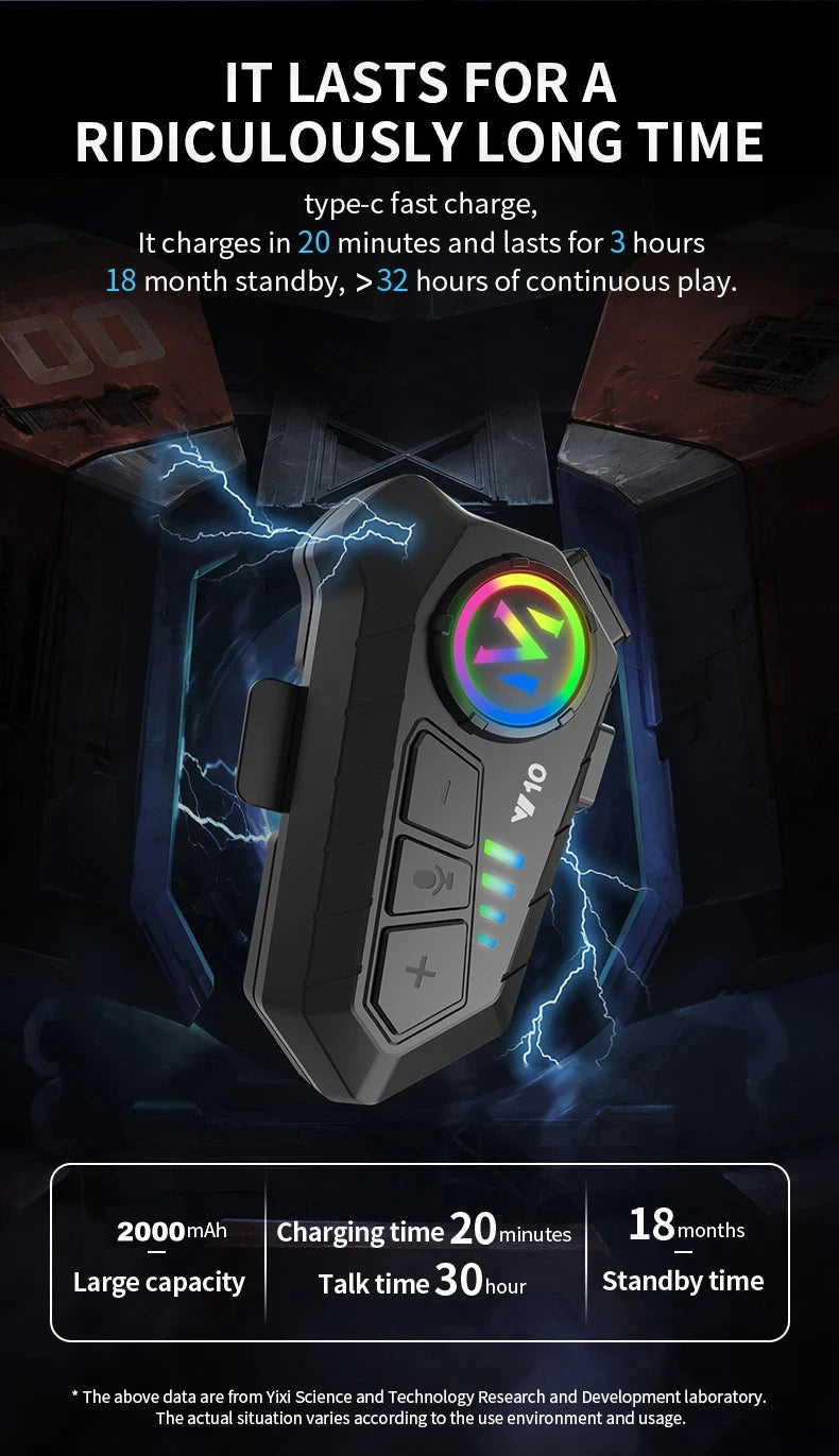 Y10 Motorcycle Helmet Bluetooth Headset 2000Mah Super Long Standby Wireless Hands-free Waterproof Motorbike Earphone