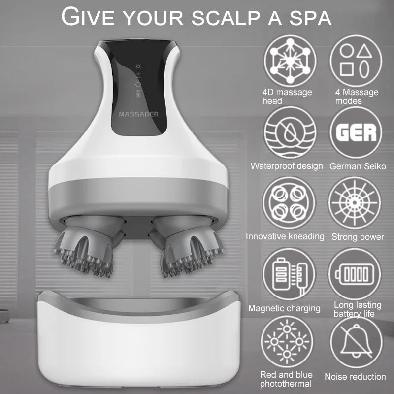 Electric Scalp Massager 4D Head Massage Multi Claw Antistress Relax Relieving Headache Scratcher Hair Growth for Adults Pets