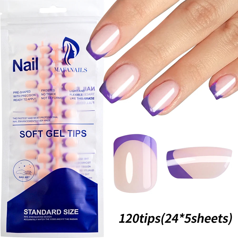 120pcs Pink French Tip Press-On Nails Medium Length Square Shape With Glossy Finish False Nails Full Cover Pre-Shaped Fake Nails