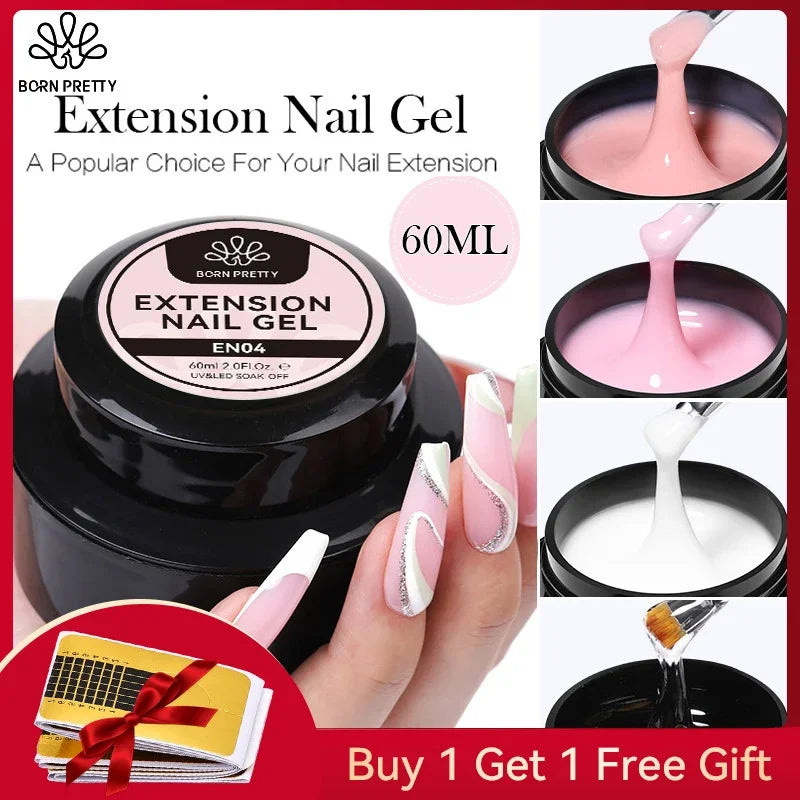 BORN PRETTY 60/30ml Hard Jelly Extension Nail Gel Polish French Nails Nude Pink White Clear Nail Supplies Gel for extension