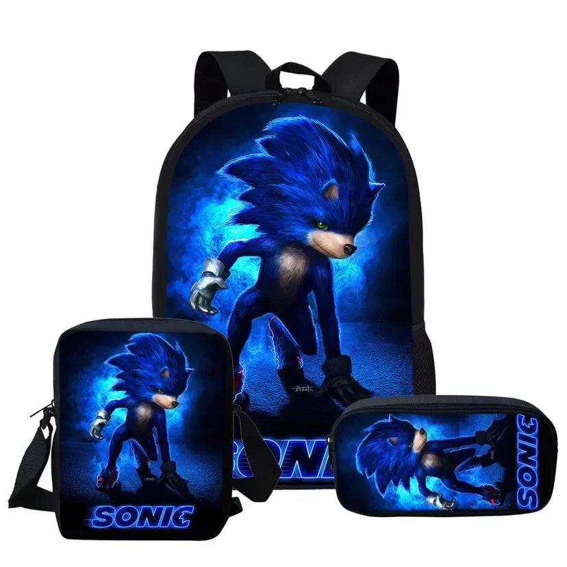 HOT 3PC-SET Sonic Backpack Primary and Secondary School School Bags  Anime Cartoon School Bags Best Gifts for Kids Mochila