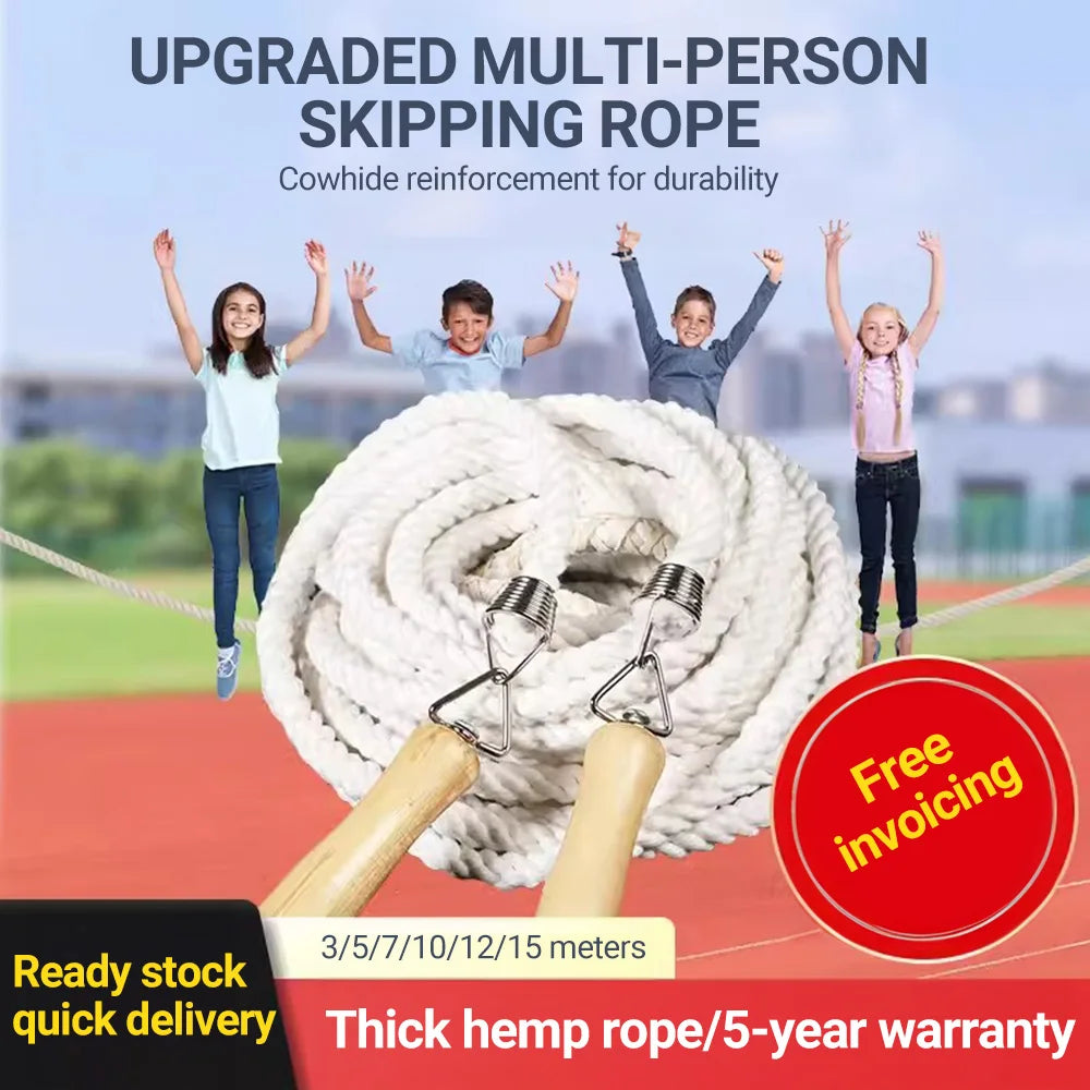 ST ORIGINAL  3/10/15m Thick Long Jump Rope Spring Group Skipping Rope Anti-slip Wooden Handles School Collective Sports Shaking