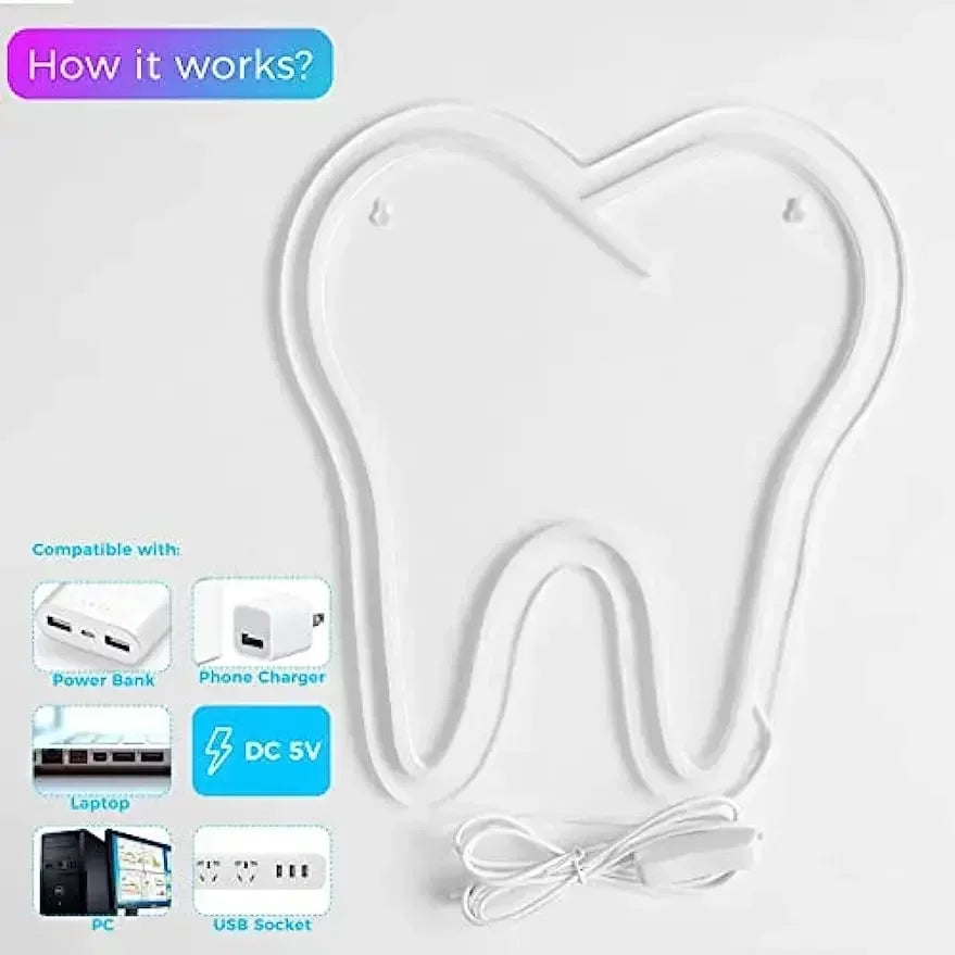 Tooth Neon Sign Teeth Sign LED Neon Light Sign Dental Office Decor Wall Hangings Large Led Neon Lights Dentistry Wall Decoration
