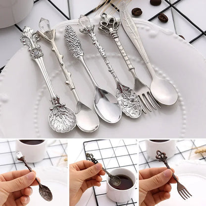 6pcs Set Ice Cream Spoon Jam Spoon Dessert Spoon Zinc Alloy Coffee Spoon Tableware Kitchen Uten Vintage Palace Coffee Spoon
