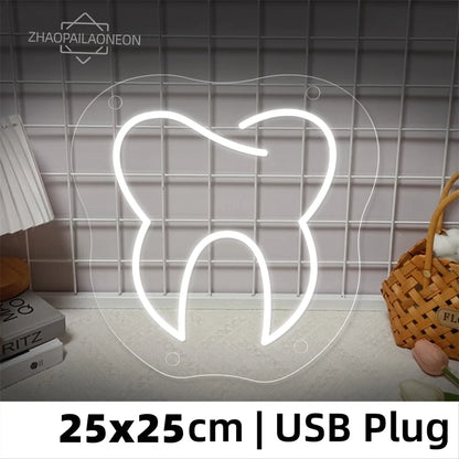 DENTAL CARE LED Neon Tooth USB Powered Neon Signs Teeth Dental Night Light 3D Wall Art & Game Room Bedroom Party Decor Lamp Sign