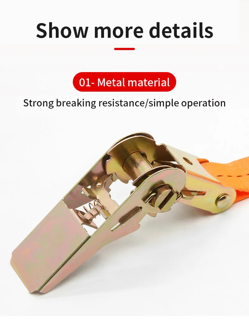 Heavy Duty Metal Buckle Tie-Down Cargo Straps for Car and Truck - Strong Ratchet Belt for Secure Luggage and Cargo Transport