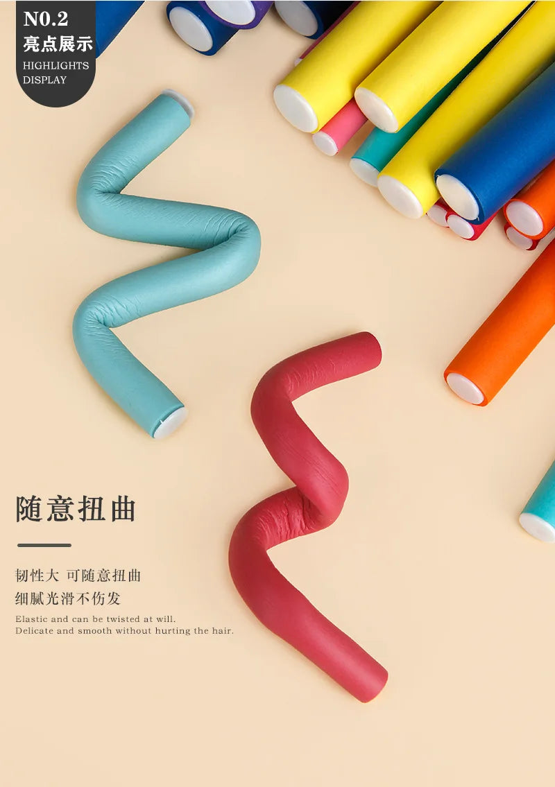 42pcs Flexible Hair Curling Rod Hair Curler Makers Soft Foam Bendy Twist Curls Flexi Rollers Styling Tools Hair Roller No Heat